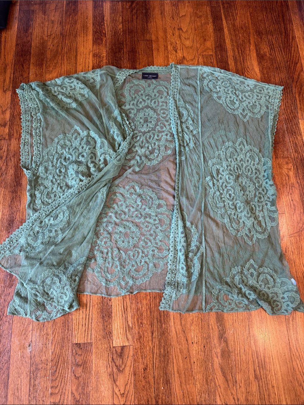 Lane Bryant Sage Green Lace-Trim Sheer Kimono